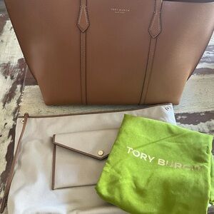 Tory Burch Perry Autumn Brown Triple Compartment Leather Tote
